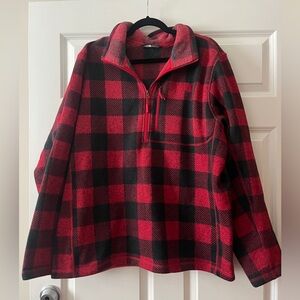The North Face Fleece Jacket Sweater XL Black red Buffalo Plaid 1/4 Zip Pullover